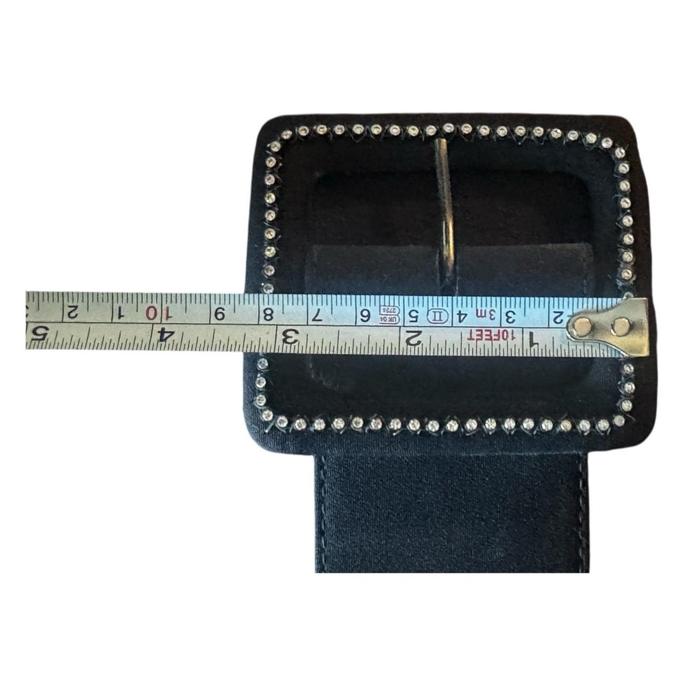 Vintage 1981 Belts By Nadim Black Fabric Wide Belt Rhinestone Buckle Size 8 - Picture 5 of 6